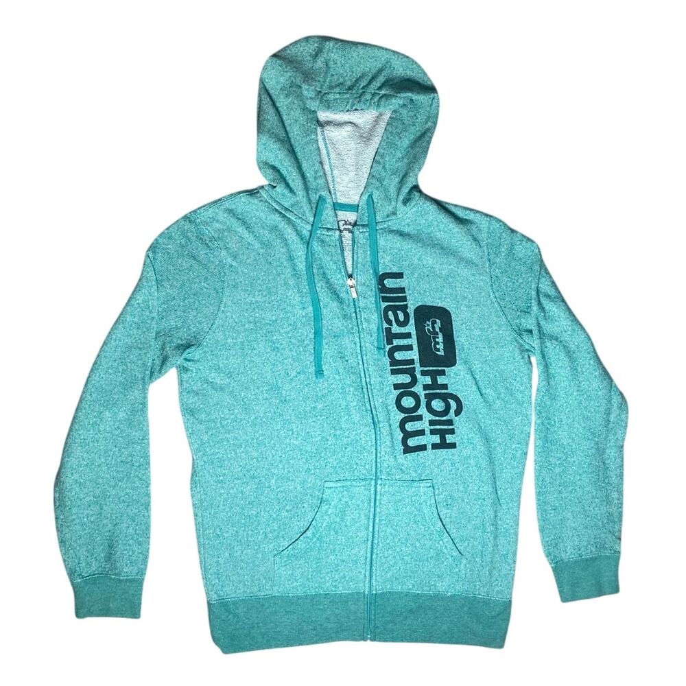 Mountain High Full Zip Hooded Sweatshirt Men's Women's Turquoise Front Logo